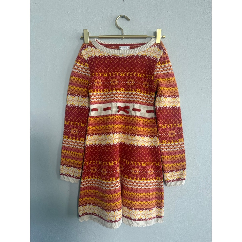 Max Studio Kids Fair Isle Sweater Dress Red Orange Yellow Size M 7/8 Boho whimsi